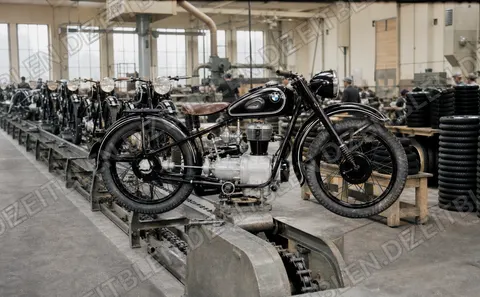 BMW-Motorräder auf der Montagelinie, 1949