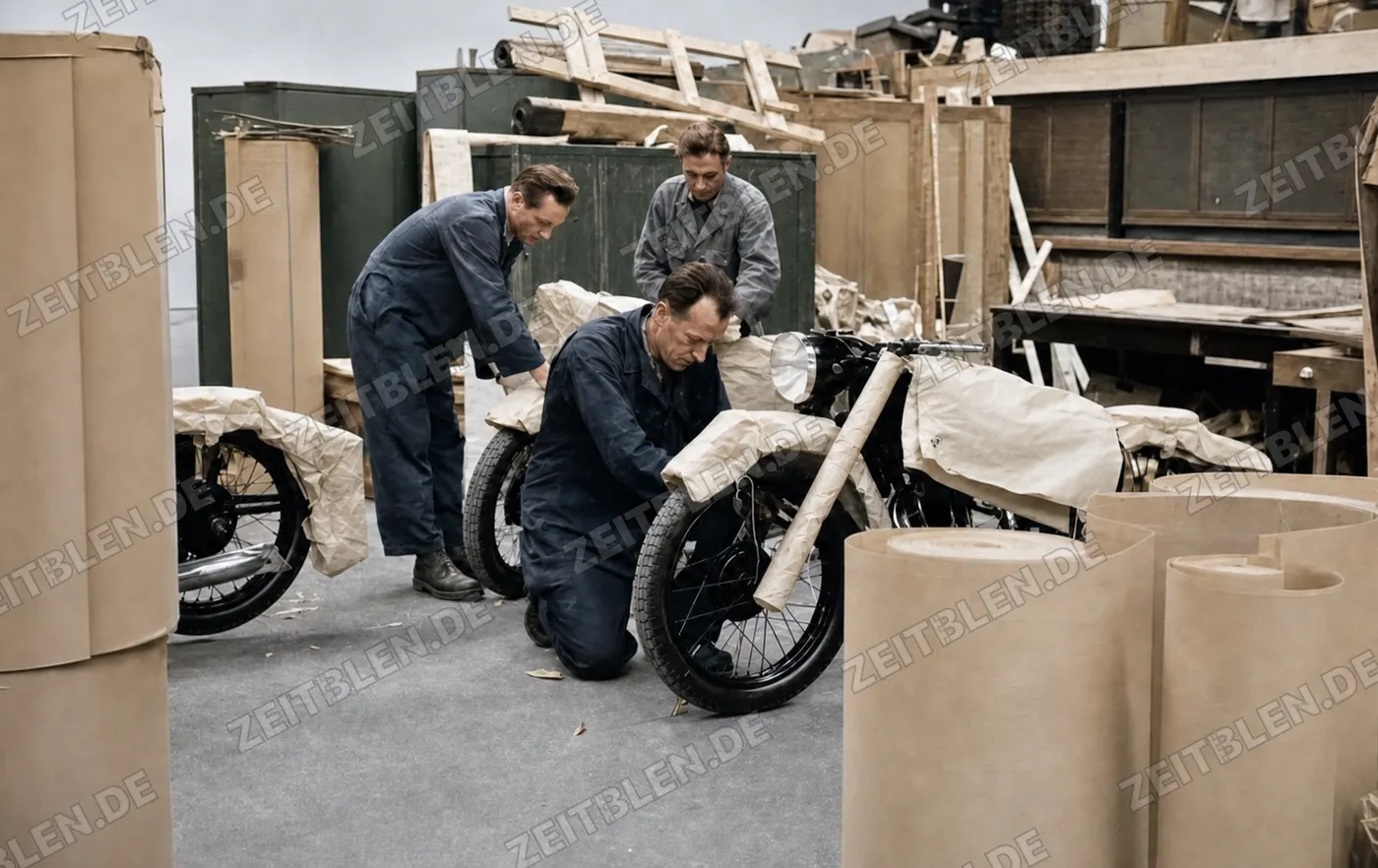 Verpackung eines BMW-Motorrads im Werk München