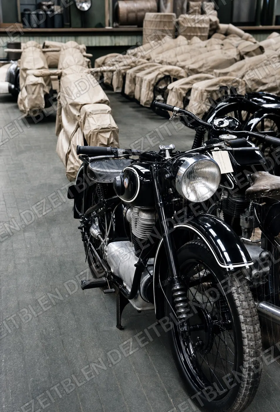 Detailaufnahme eines BMW-Motorrads im Werk München