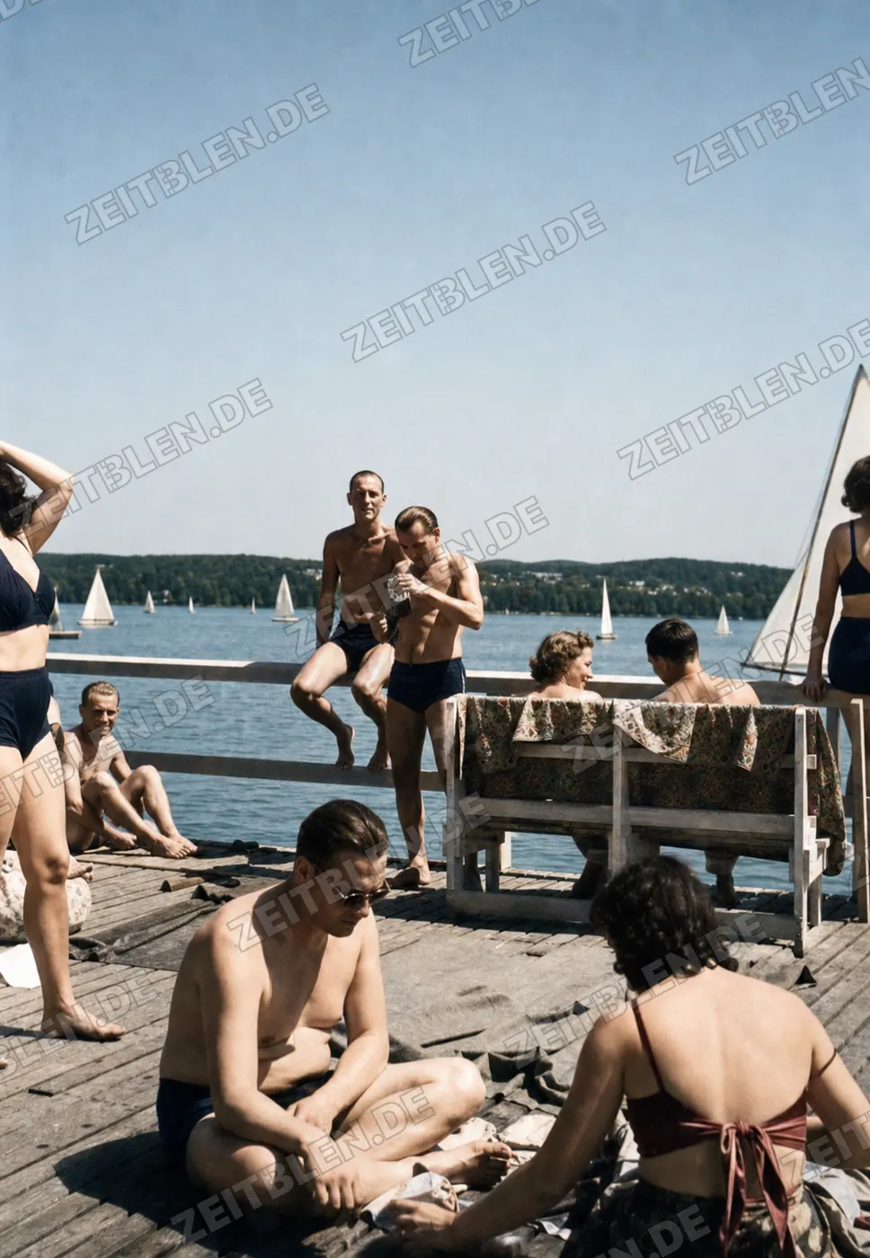 Badeplattform mit Blick auf den Starnberger See, 1949
