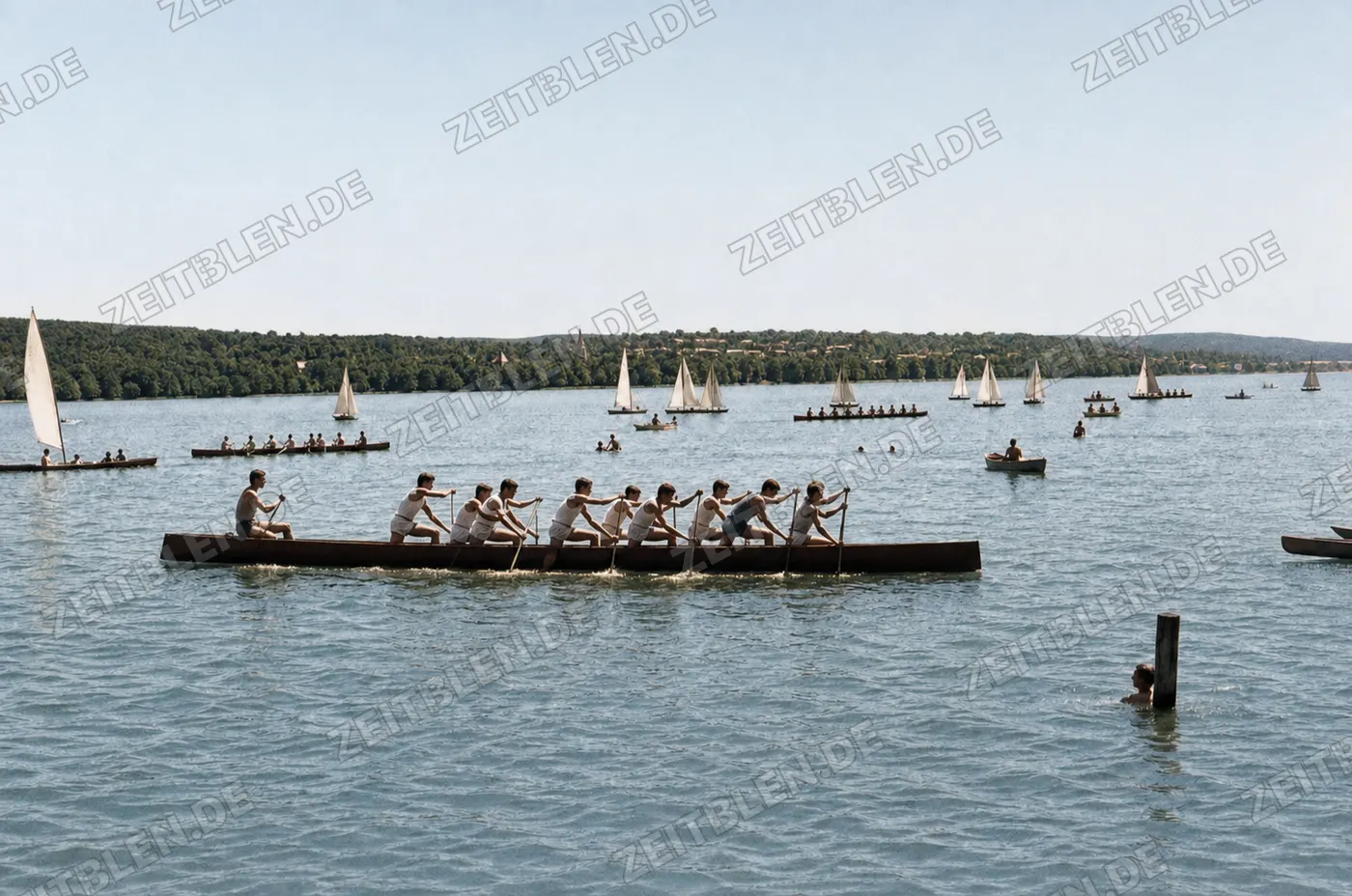 Mannschaftsboot auf dem Starnberger See, 31. Juli 1949