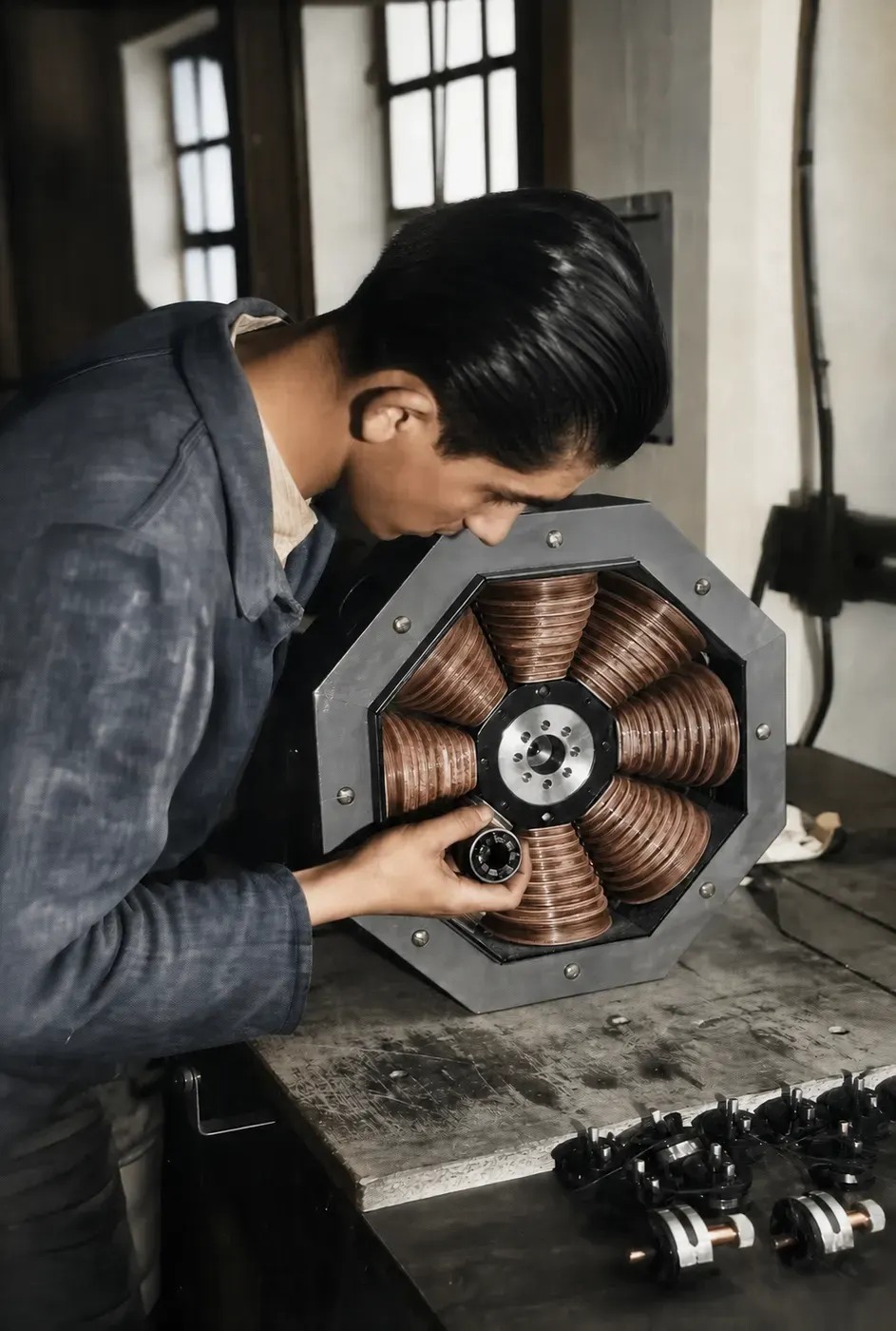 Arbeit an einem Dynamo-Bauteil in Gartenberg