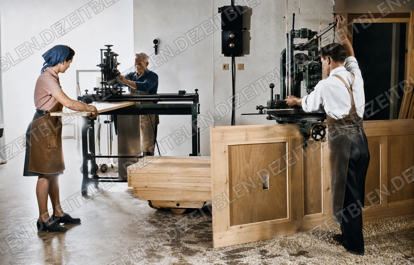 Holzbearbeitung in den EMPE-Werken Geretsried