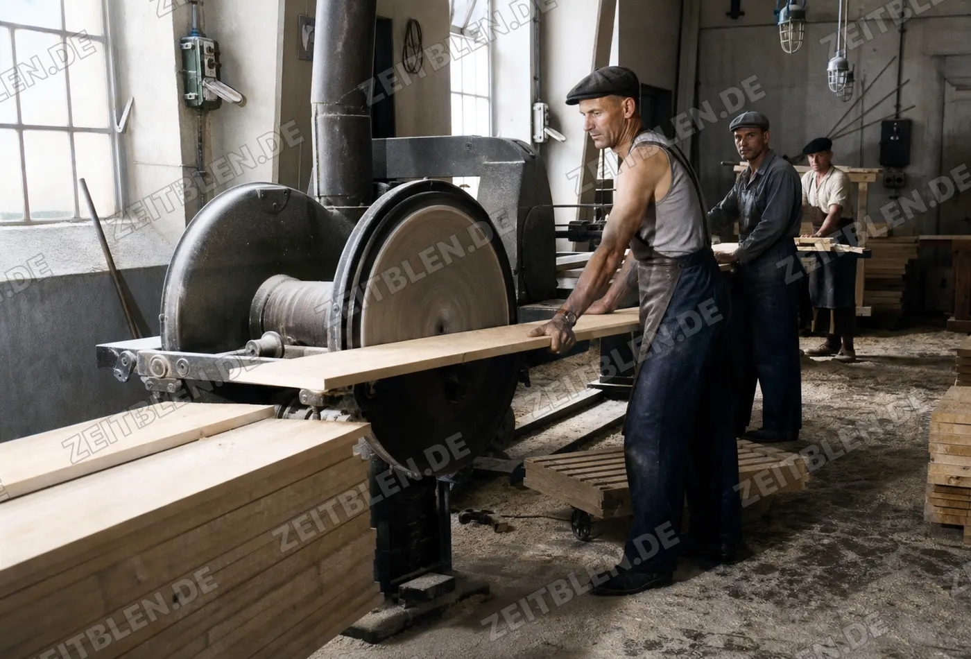 Holzfertigung an Maschinen in den EMPE-Werken