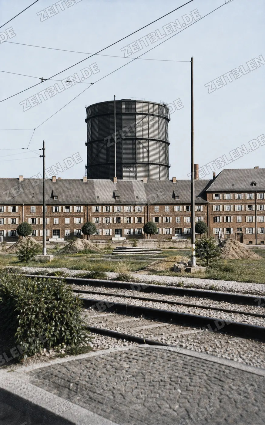 Gasspeicher am Münchner Stadtrand, vermutlich Moosach