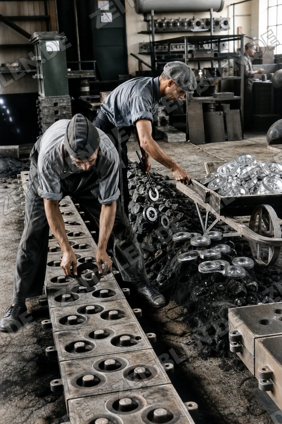 Formkästen in der Aluminiumgießerei Pfefferkorn, 1949