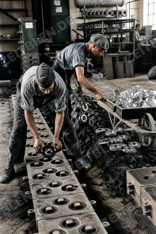 Formkästen in der Aluminiumgießerei Pfefferkorn, 1949