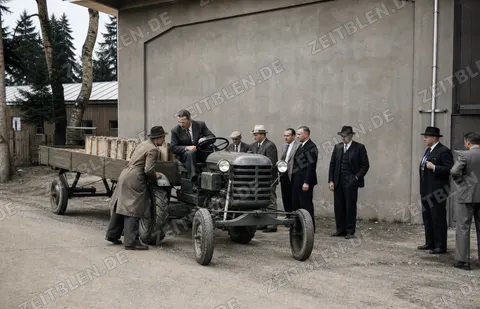 Vorführung eines Alpenland-Traktors im Werk, 17. August 1949