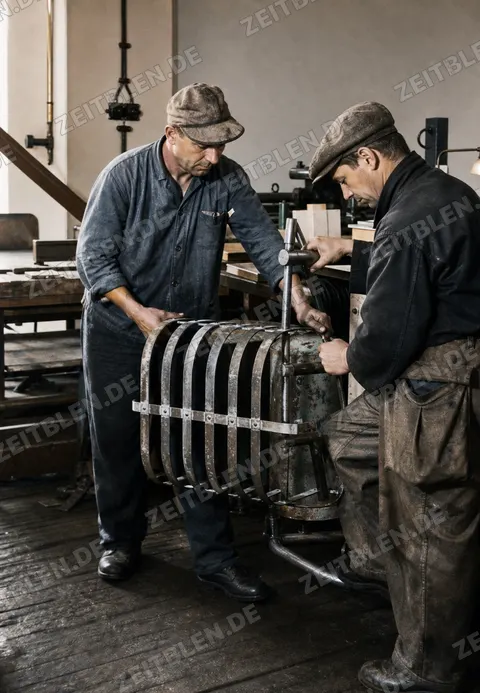 Montage der Frontpartie eines Alpenland-Traktors, 1949