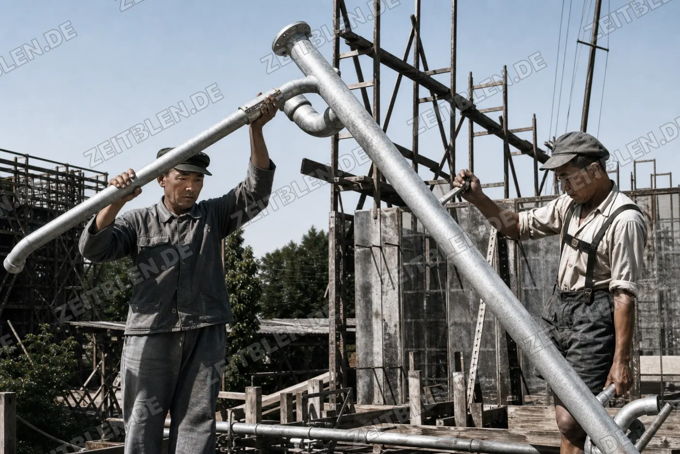 Montage von Rohrleitungen auf einer Allianz-Baustelle