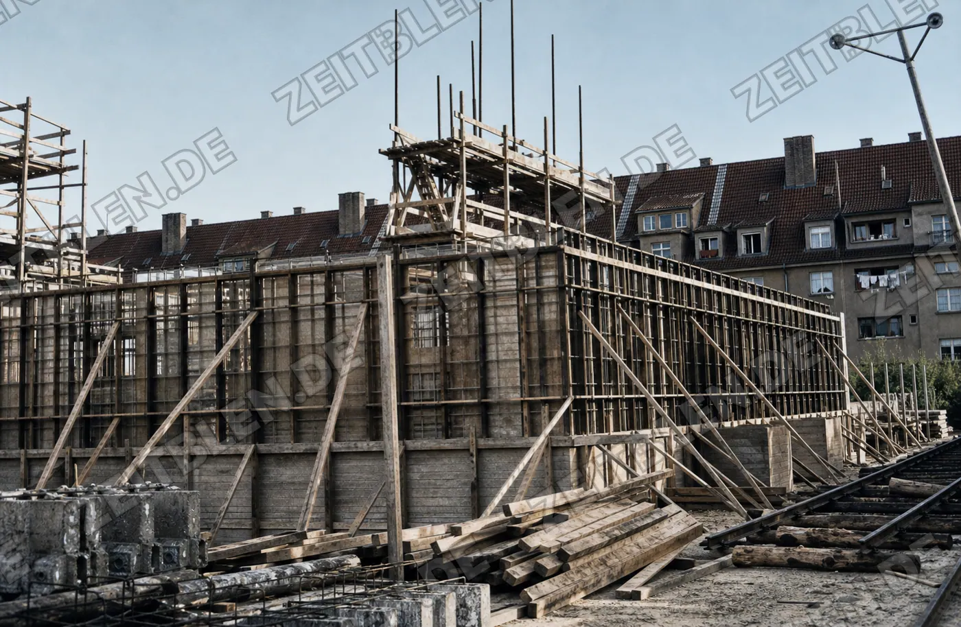 Schalung eines Allianz-Bauvorhabens in München, 1949