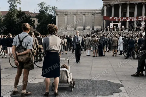 Zuschauer am Rand der KPD-Kundgebung auf dem Königsplatz