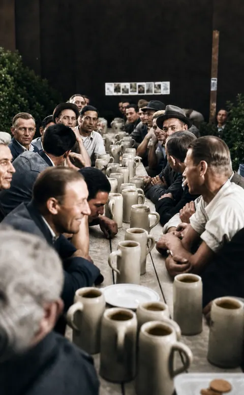 Festtafel beim Richtfest der amerikanischen Siedlung in Ramersdorf