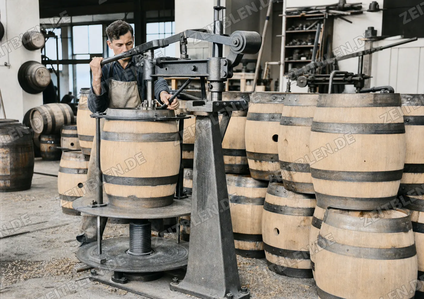 Fassmacher an einer Spannmaschine bei Drexler