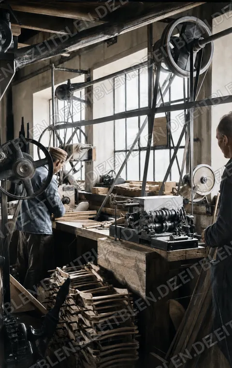 Riemengetriebene Maschinen in der Faltbootwerkstatt Hans Hart