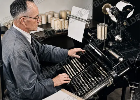 Monotypesetzer am Tastapparat der Druckerei Oldenbourg