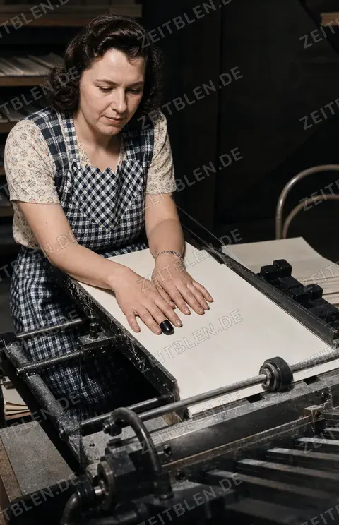 Papierzuschnitt in der Druckerei Oldenbourg