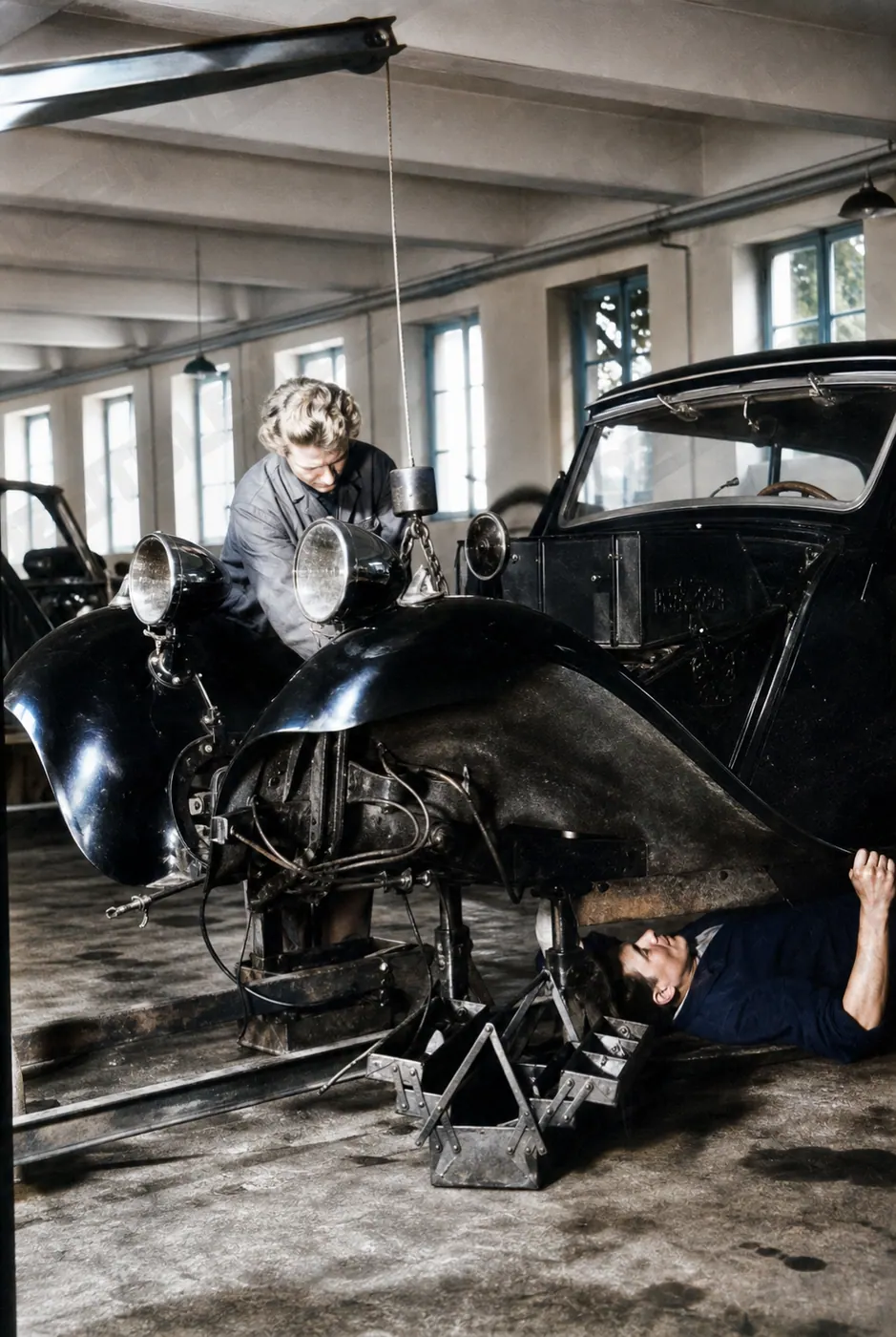 Reparaturarbeit in der Auto-Henne-Werkstatt am Harras