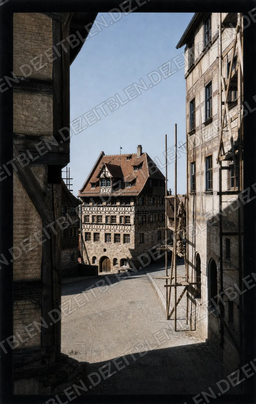 Albrecht-Dürer-Haus in Nürnberg während des Wiederaufbaus