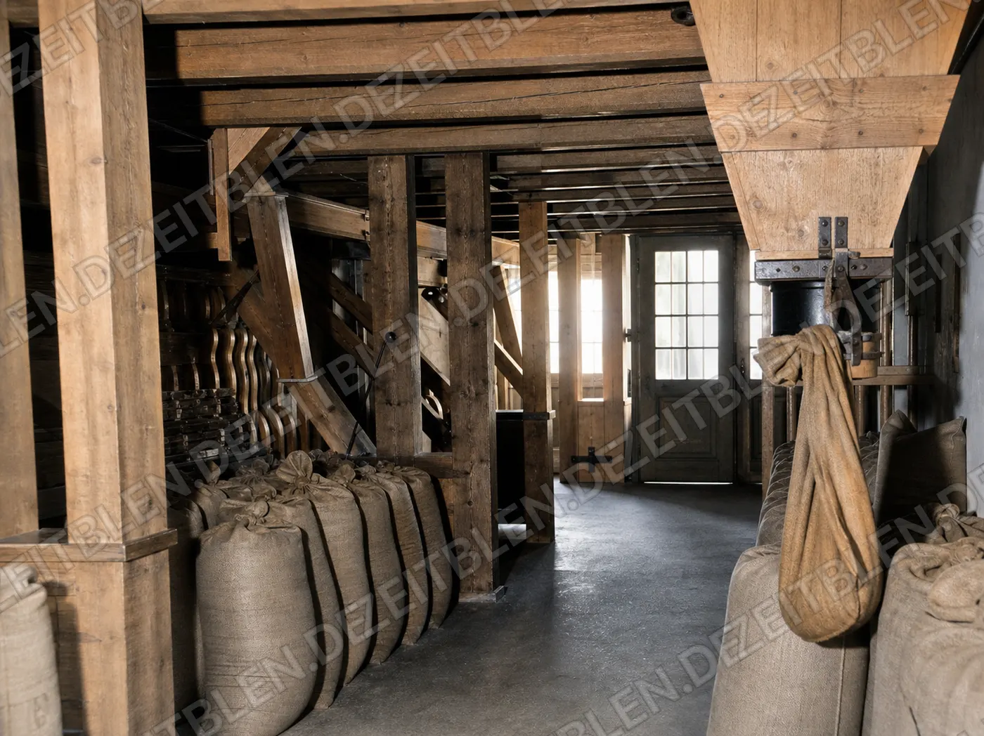 Sacklager in der Kunstmühle München, April 1949
