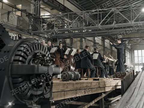 Orchesterkonzert in einer Fabrikhalle von AEG