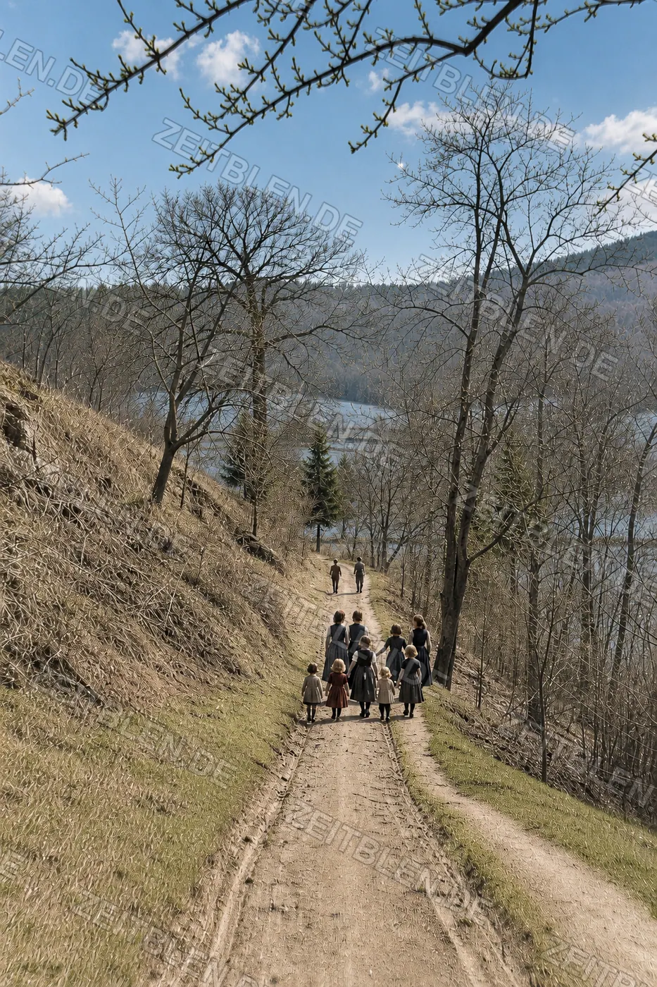 Frühlingsausflug an einem Bach oder Parkgewässer