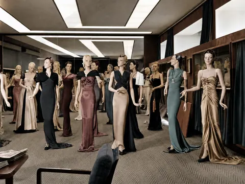 Elegante Modepuppen in einem Berliner Modesalon der 1930er Jahre