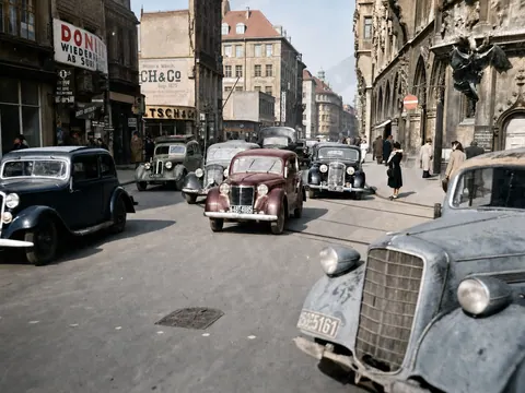 Straßenverkehr im Bereich Marienplatz, März 1950