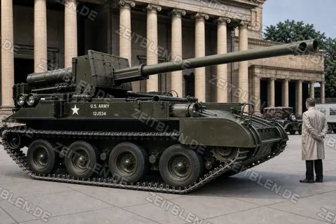 Seitenansicht eines US-Panzers am Königsplatz