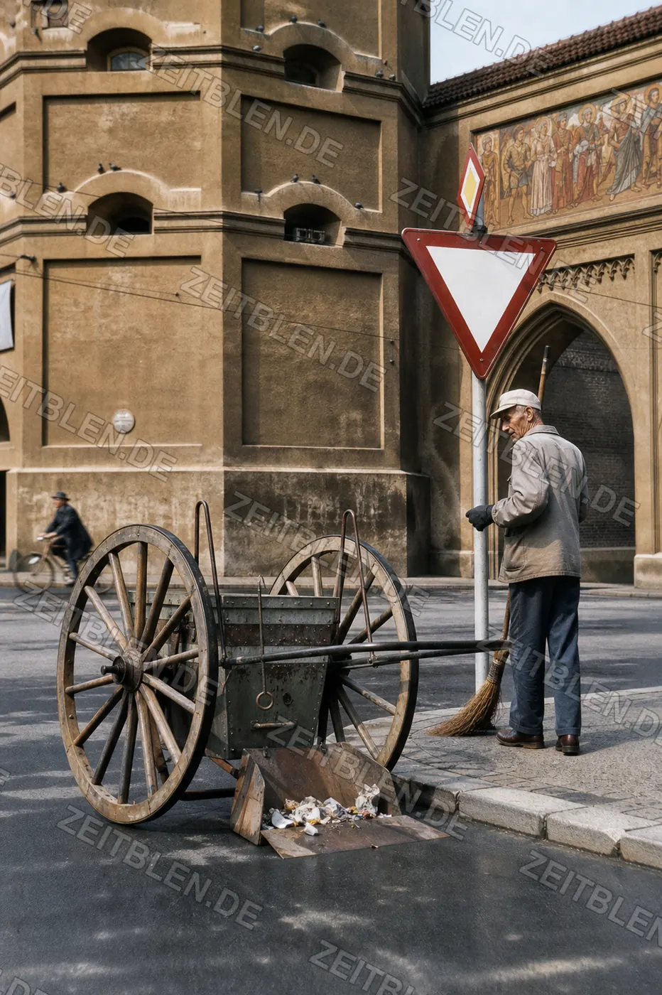 Müllmann mit Handwagen am Isartor