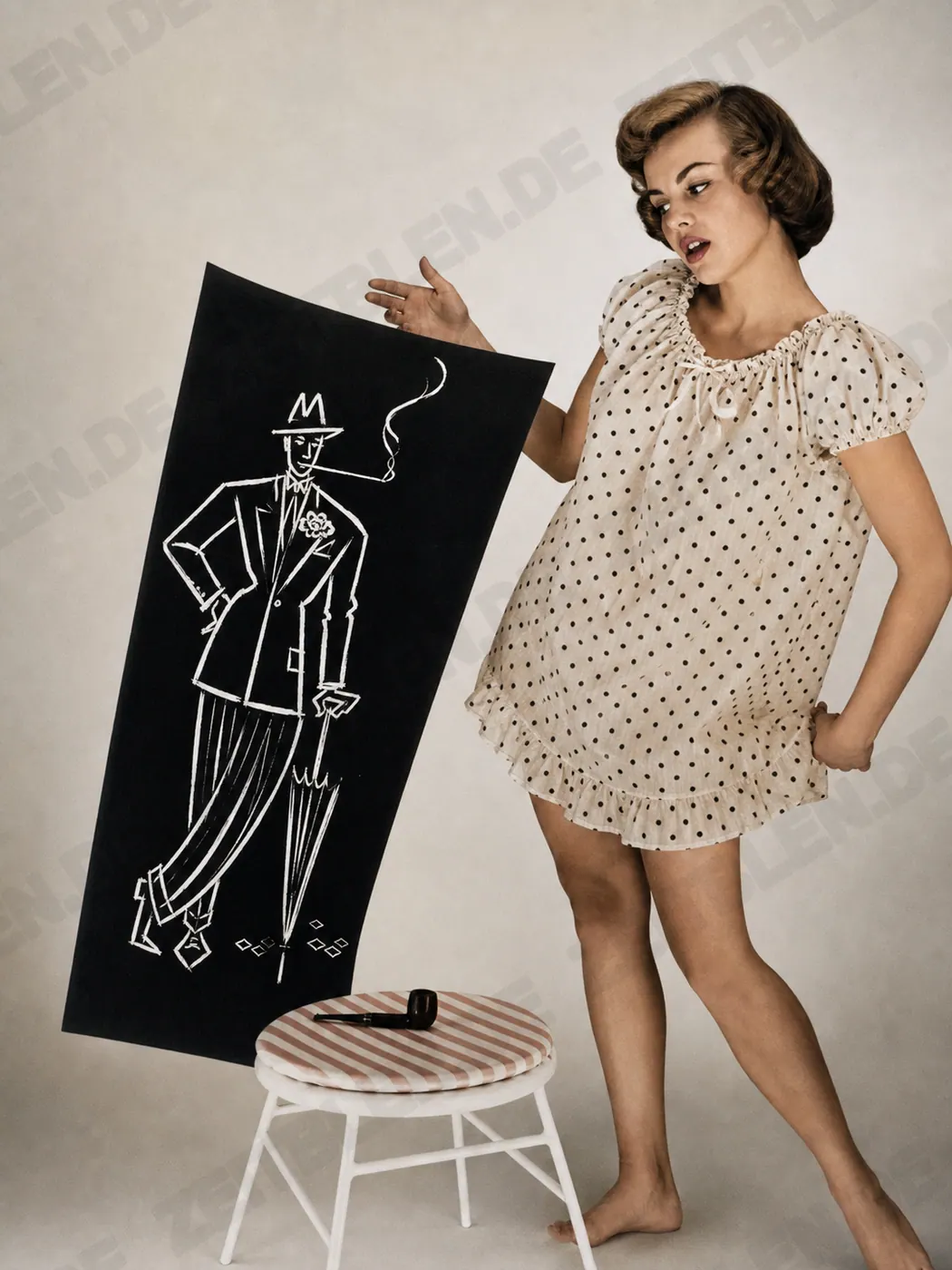 Unterwäschewerbung mit gezeichneter Herrenfigur