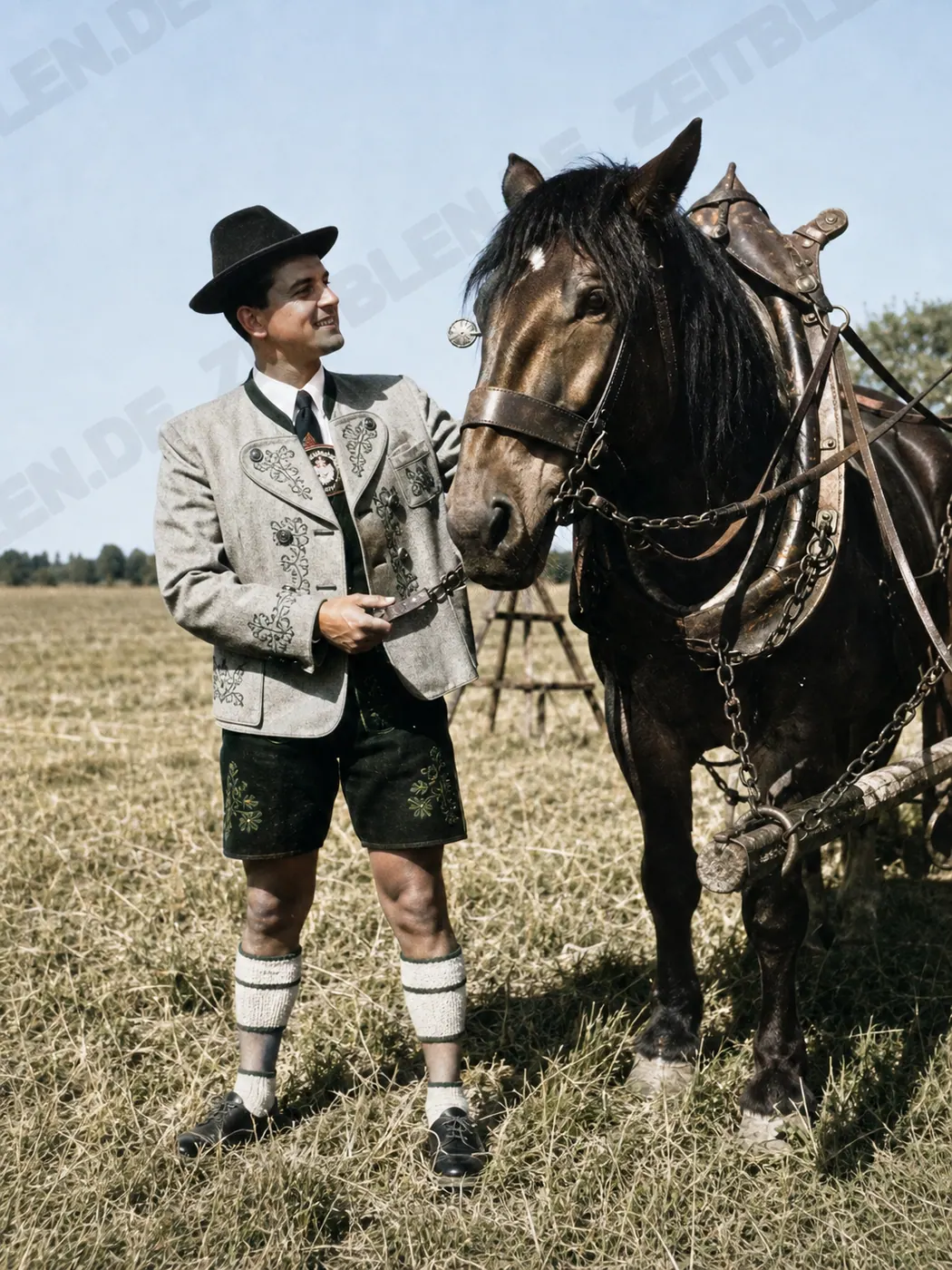 Lodenfrey-Trachtenmode mit Pferd auf dem Feld