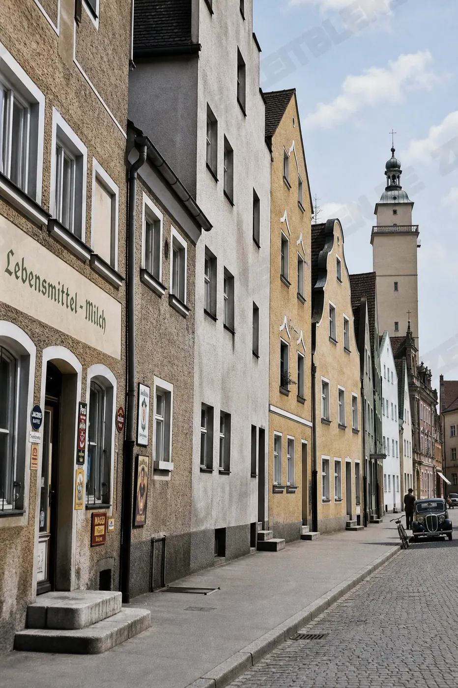 Altstadtstraße in Ingolstadt mit Blick auf einen Turm