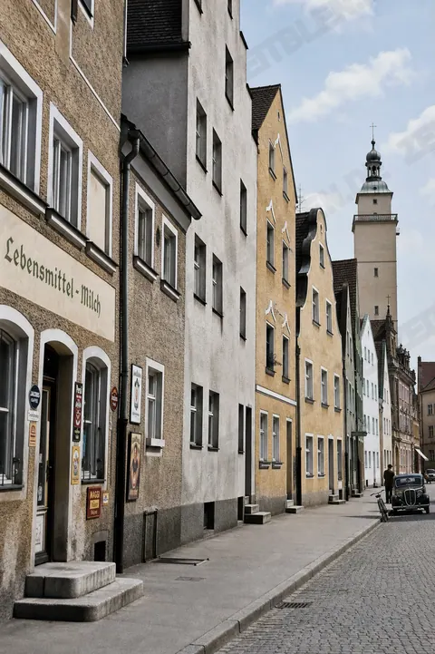 Altstadtstraße in Ingolstadt mit Blick auf einen Turm