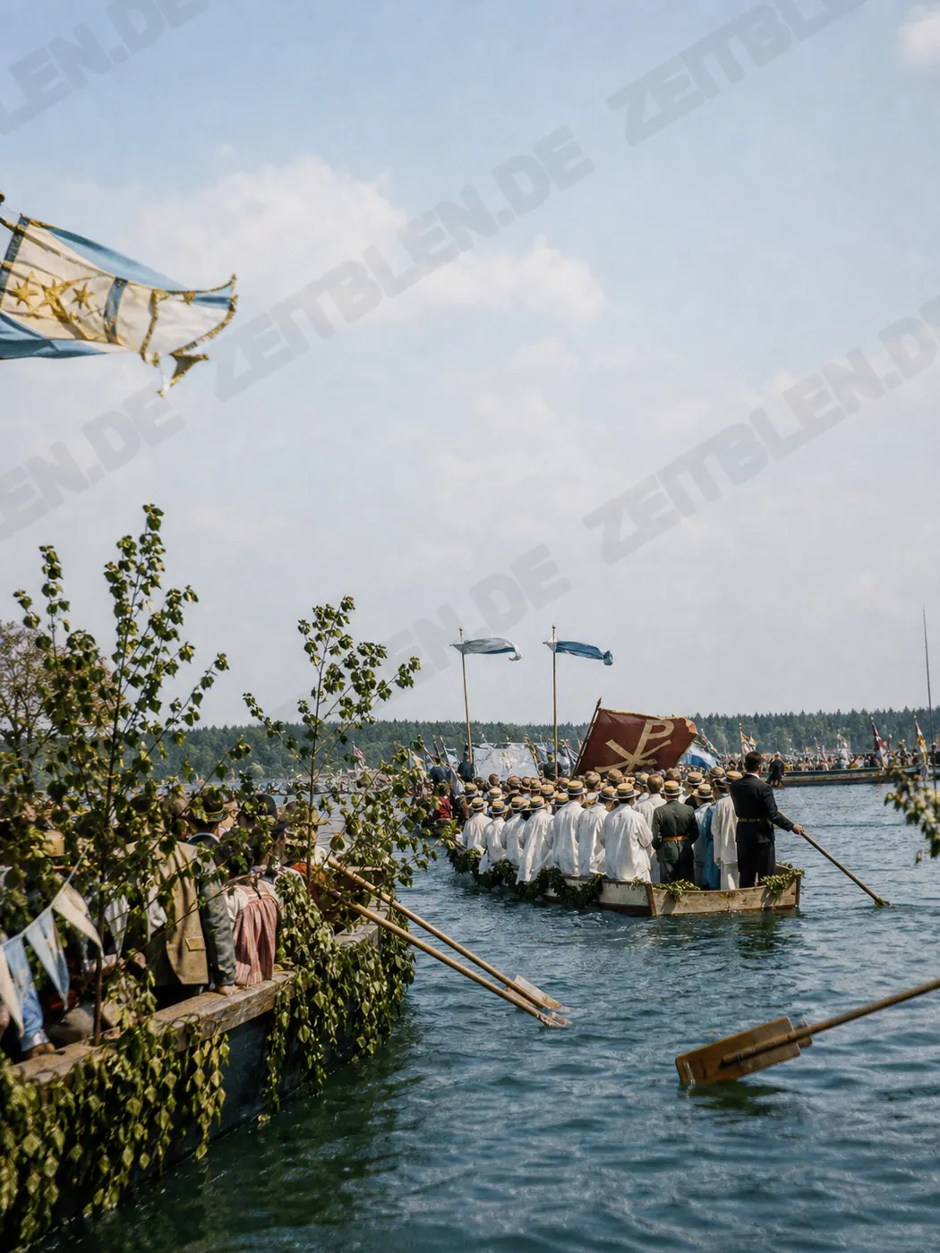 Geschmückte Boote bei der Prozession zur Fraueninsel