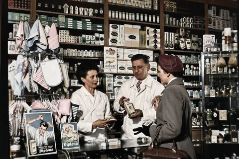 Produktpräsentation in Münchner Drogerie, 1956