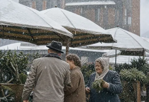 Erster Schnee am Münchner Viktualienmarkt, 1956