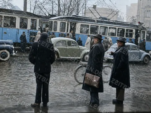 Schneefall im Münchner Stadtverkehr, 1956