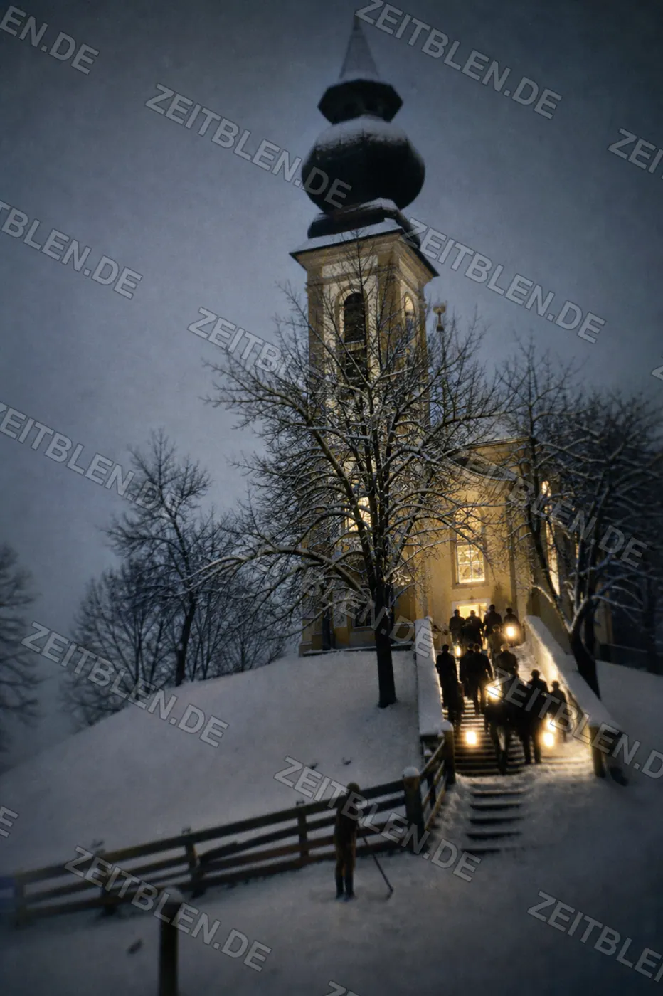 Auf dem Weg zur Christmette, 1930er Jahre