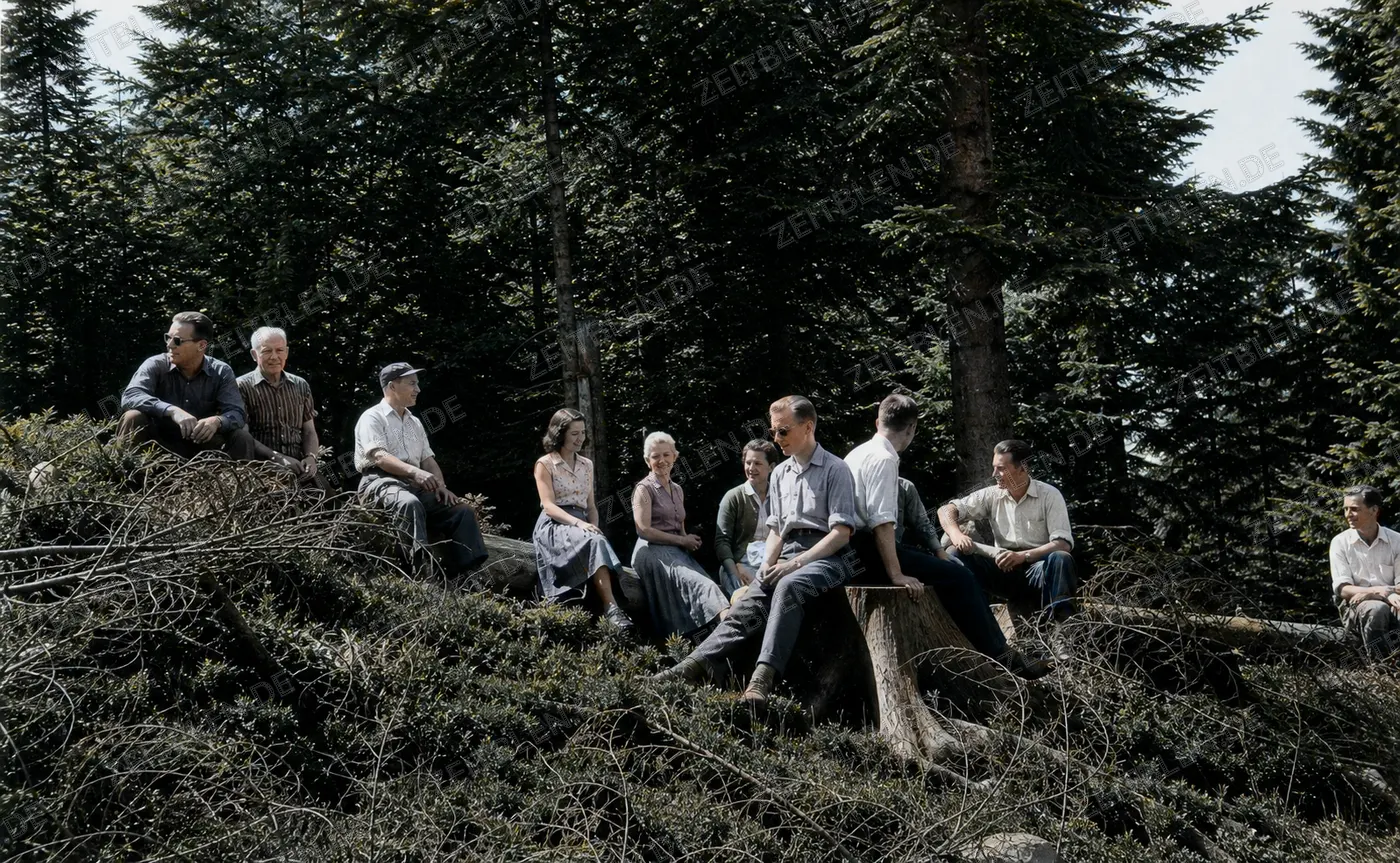 Rast im Wald während eines Oberbayern-Urlaubs, 1955