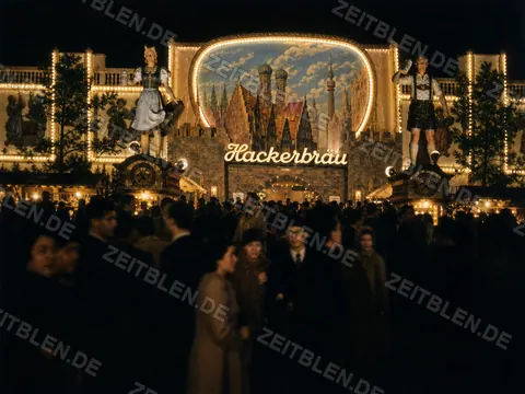 Nächtlicher Andrang vor dem Hackerbräu-Zelt, 1953