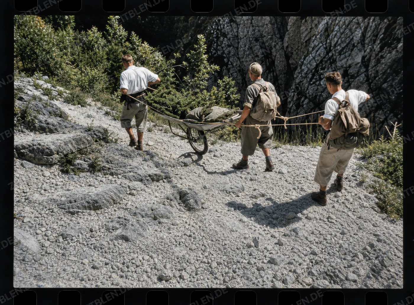 Seilübung der Bergwacht in den bayerischen Bergen, 1953