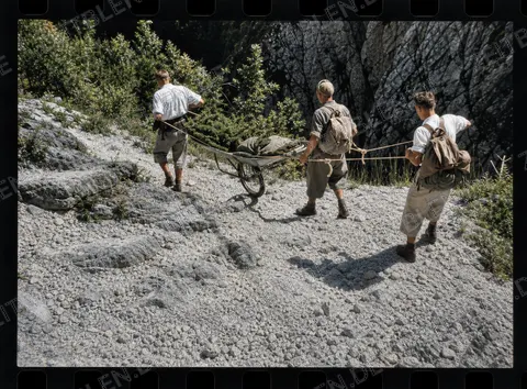 Seilübung der Bergwacht in den bayerischen Bergen, 1953