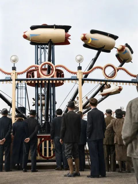 Raketenflug-Fahrgeschäft auf dem Oktoberfest, 1952