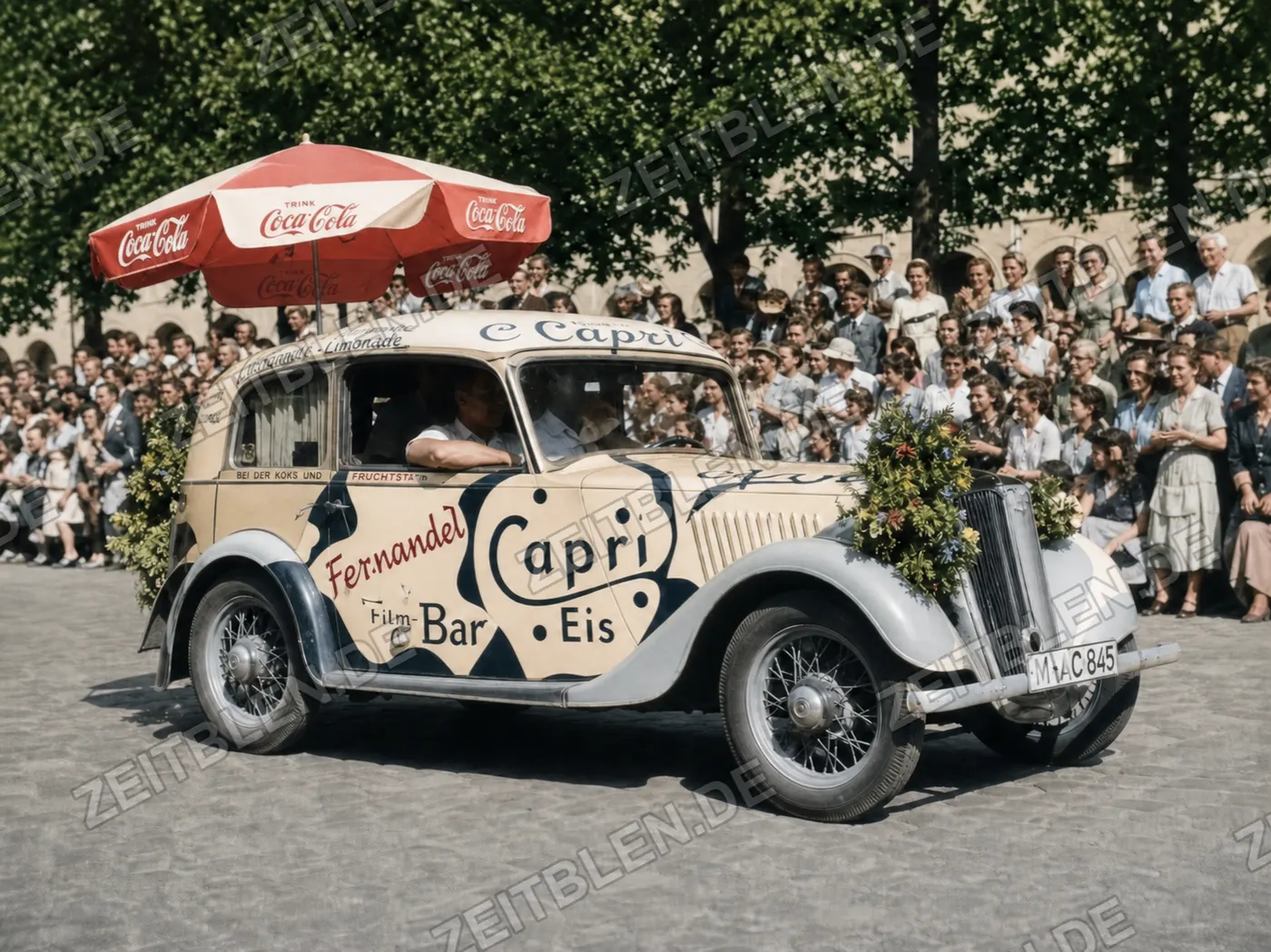 Capri-Eis-Werbewagen beim Münchner Verkehrsfestzug, 1958