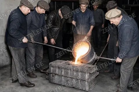 Metallguss bei Gießerei Heck, München 1949