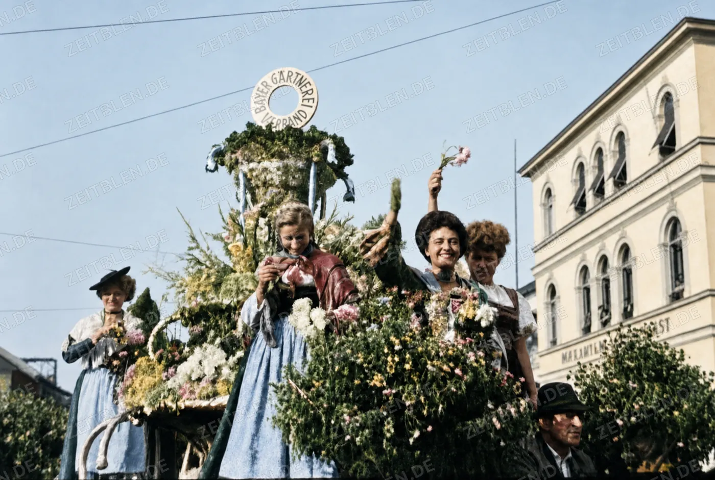 Gärtnerei-Festwagen beim Münchner Blumenkorso, 1949