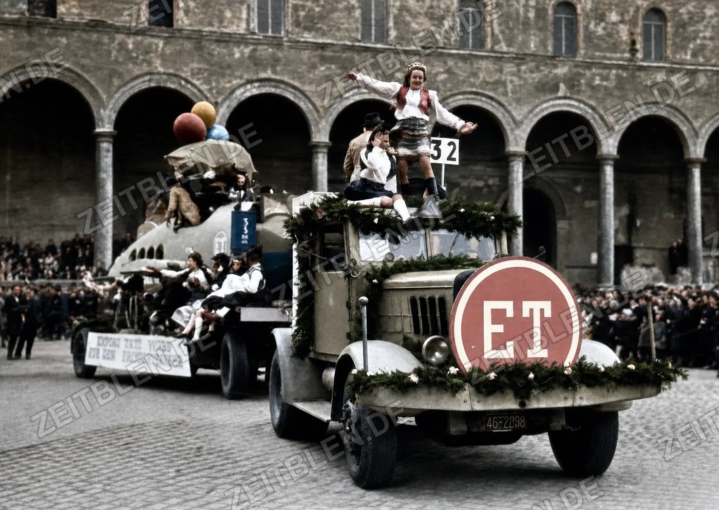 ET-Festwagen 32 beim Münchner Faschingsumzug, 27. Februar 1949