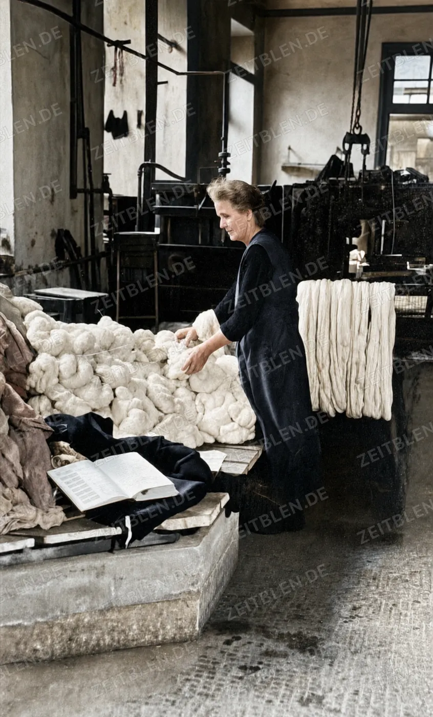 Textilvorbereitung in der Färberei Hermann Würth, München, 7. April 1949