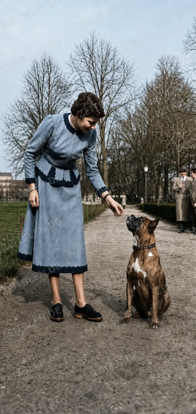 Frau mit Hund im Park, München, Oktober 1952